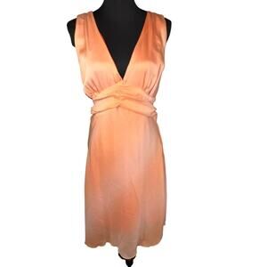 9 by ninety women size XL peach chiffon Deep V gypsy goth flowing midi dress NEW